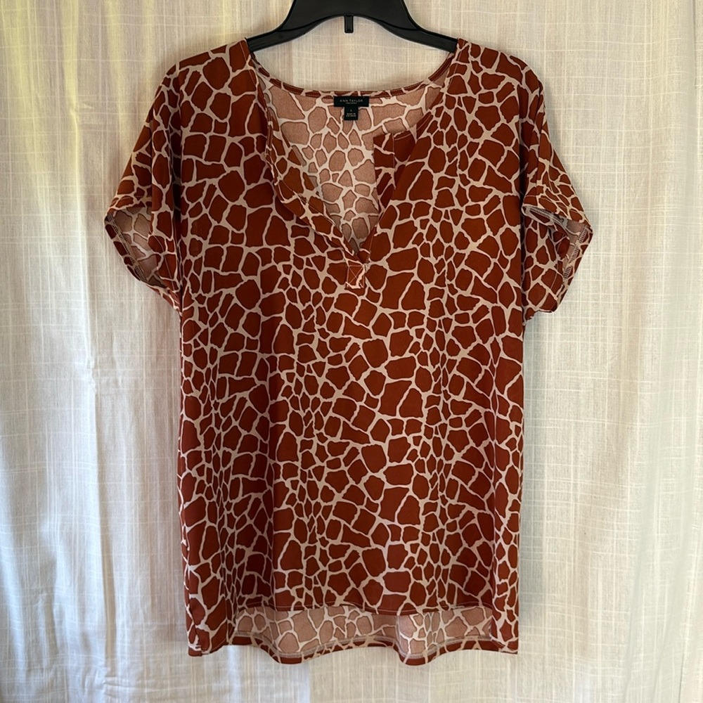 Ann Taylor Giraffe Print Blouse - Brown and Cream